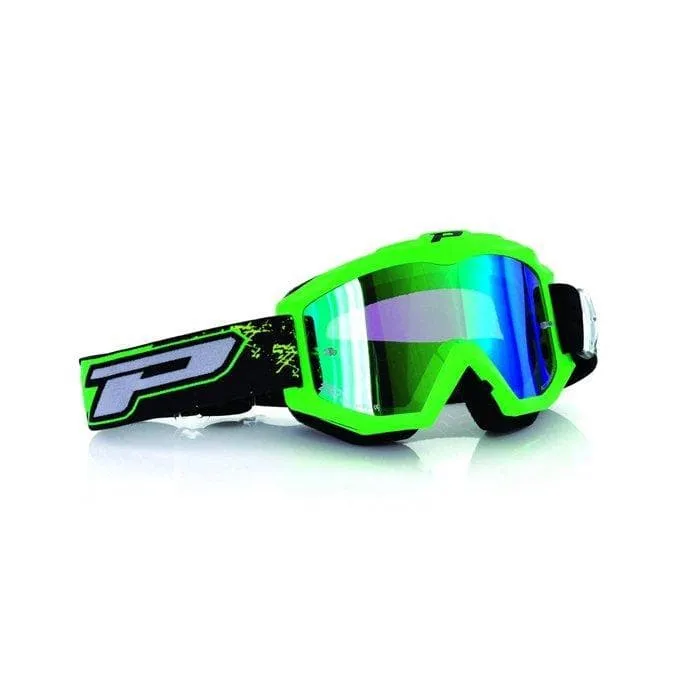 Maschera PROGRIP 3204 verde fluo lente specchiata blu