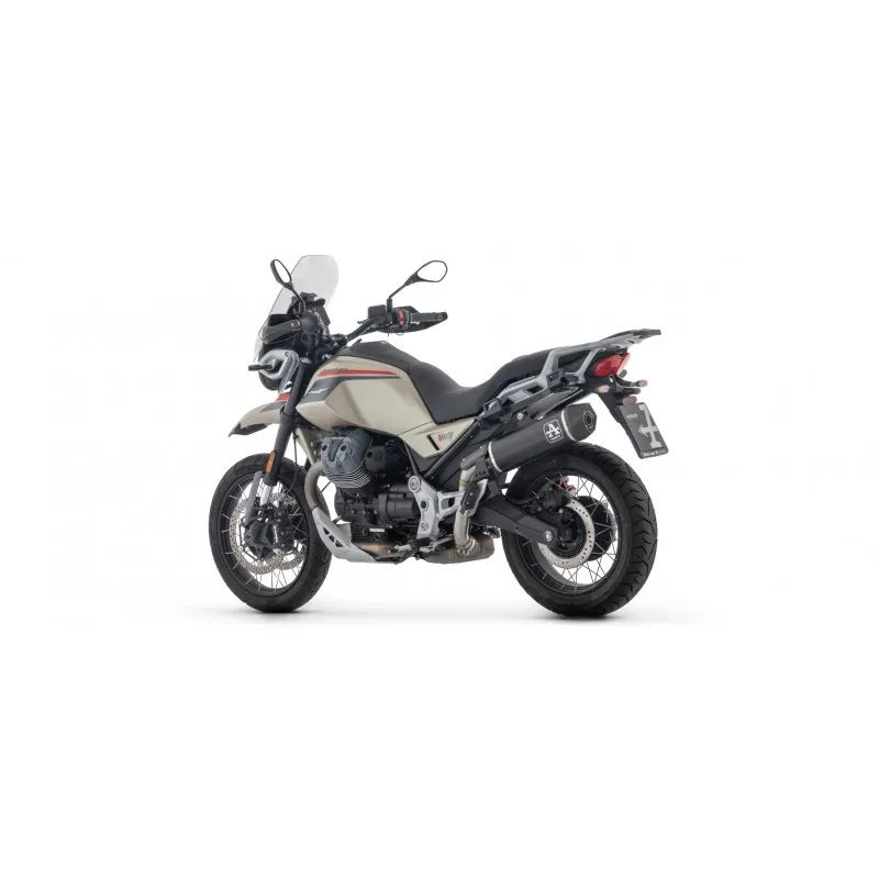 TERMINALE ARROW INDY RACE MOTO GUZZI V85 TT 2024-2025 (EURO 5+), ALLUMINIO DARK/CARBONIO, OMOLOGATO